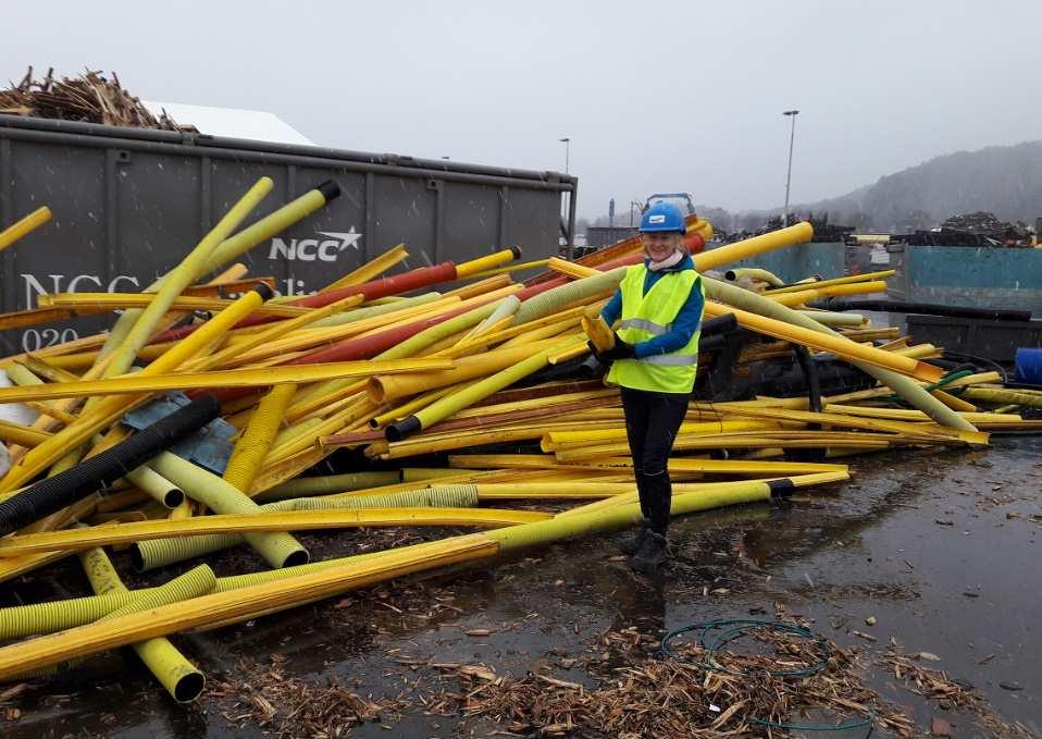 45 (56) NCC Recycling, Utby, Göteborg Normalt hamnar rören från byggplatserna i containrar för brännbart men under ca 3 veckor i december 2017 sorterade NCC Recycling ut rören från brännbart och 3