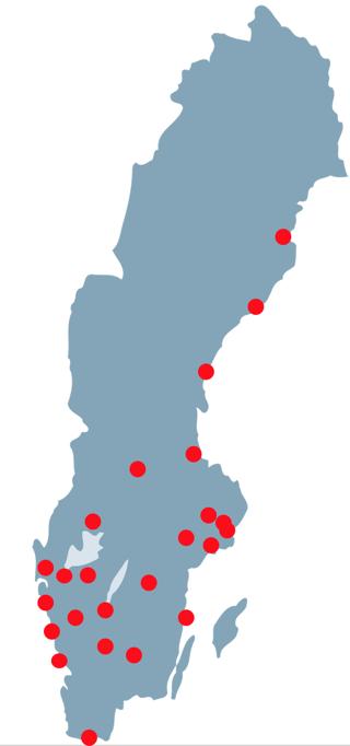 Figur 1. Figuren ovan avser de tillfrågade kommunernas geografiska spridning över Sverige.