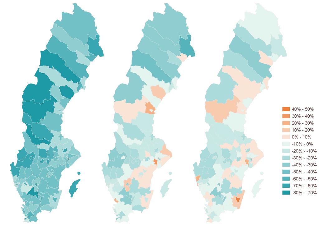 78 som inkluderar bland annat Borlänge, Lycksele, Örnsköldsvik och Gislaved föll den drygt