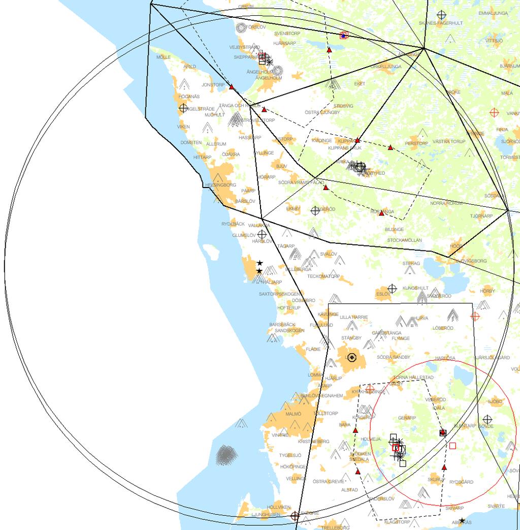 Del 2 Flyghinderanalys BERÖRDA FLYGPLATSER - Berörd flygplats är sakägare LUFTRUM Så här läser du denna del av analysen: Denna analys svarar bara på frågan om verket/masten/byggnadsverket hamnar inom