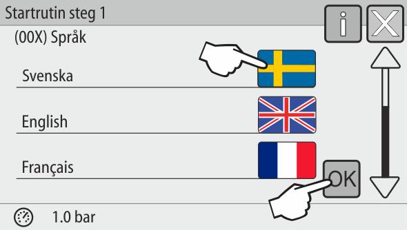 Den börjar med en första tillkoppling av styrningen och ställs bara in en gång. Senare ändringar eller kontroller av parametrarna utförs i kundmenyn, se kapitel 9.1.1 "Kundmeny " på sida 18.