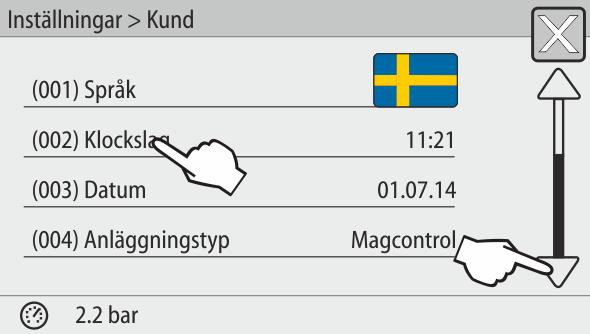 Styrning 9 Styrning 9.1 Göra inställningar i styrningen Inställningarna i styrningen kan göras oberoende av respektive valt och aktivt driftsätt. 9.1.1 Kundmeny 9.1.1.1 Översikt kundmeny De anläggningsspecifika värdena korrigeras eller hämtas via kundmenyn.