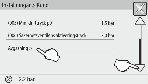 Styrning Eftermatningsavgasning Användningsområde: För det gasrika vatten från eftermatningen. För sommardrift om anläggningssystemets cirkulationspumpar är avstängda, se kapitel 8.1.