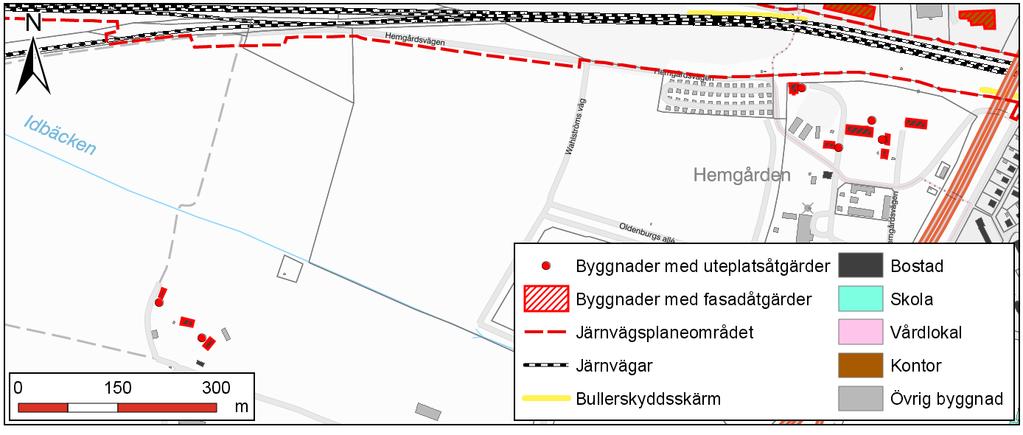 9.7 Hemgården och Lilla Kungsladugården Vid Hemgården är en bullerskyddsskärm planerad sedan tidigare i samband med detaljplanen för bostadsområdet [SWECO 2004].