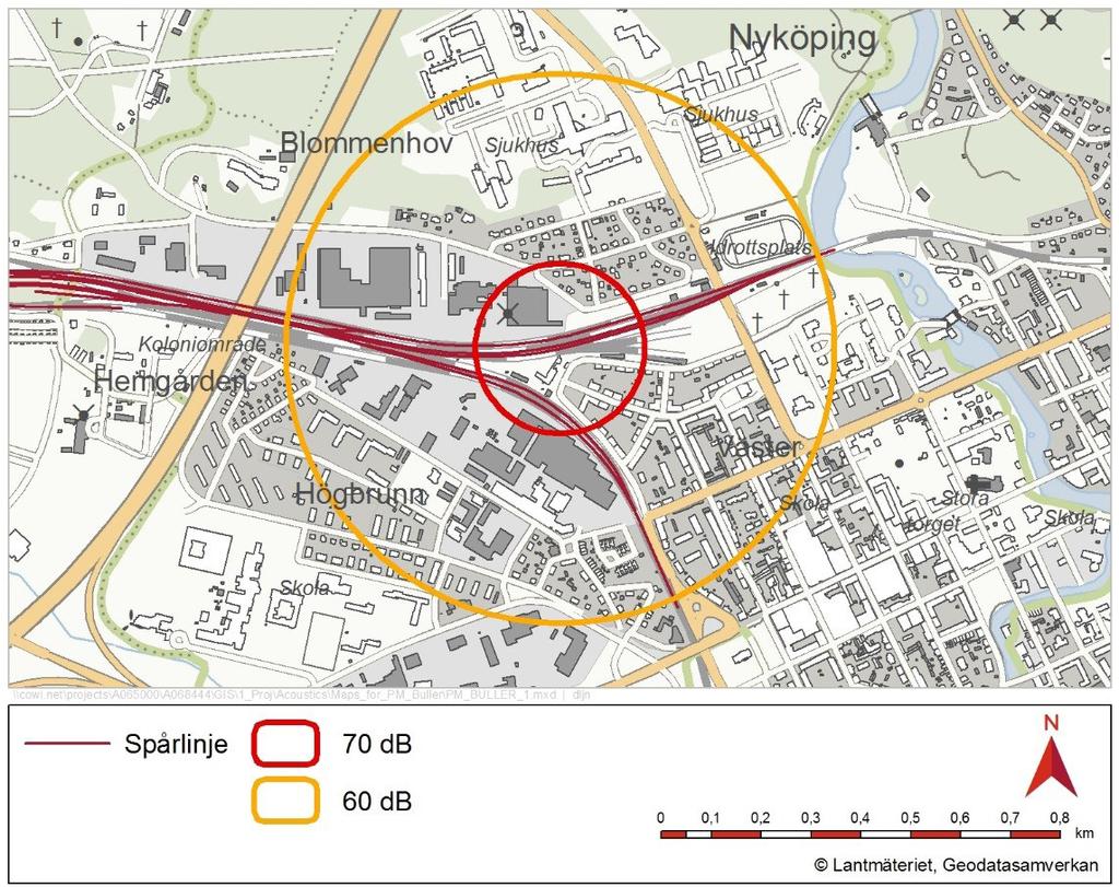 Aktivitet 70dB Avstånd från ljudkälla 60dB Avstånd från ljudkälla Spåranslutning väster om TGOJ etablering av provisoriskt spår mellan TGOJ och grenpunkt Etablering av nya plattformar och