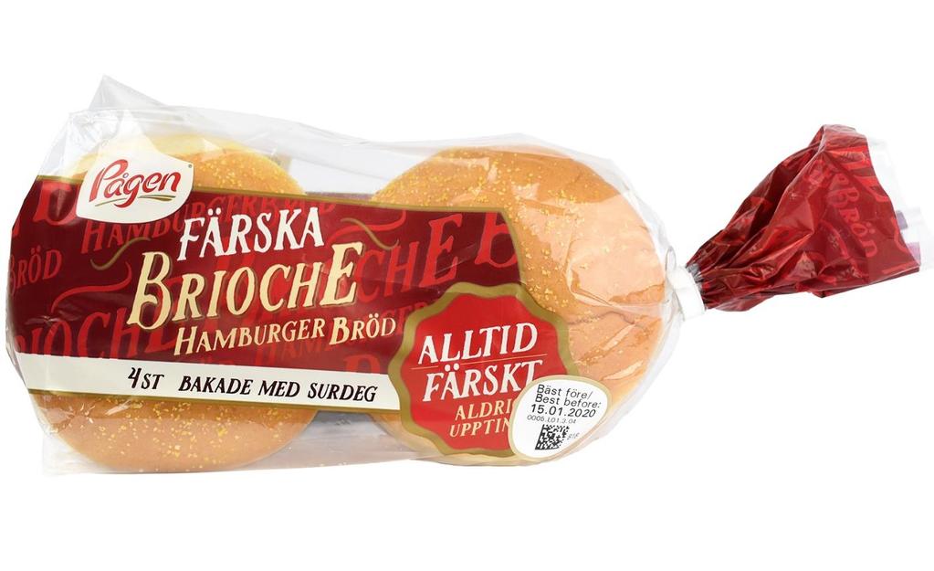 3. Pågen Brioche hamburgerbröd Bakat utan karaktäristiska råvarorna Brioche är ett franskt bröd, bakat med smör och ägg, som på senare tid har blivit populärt att använda till lyxigare varianter av