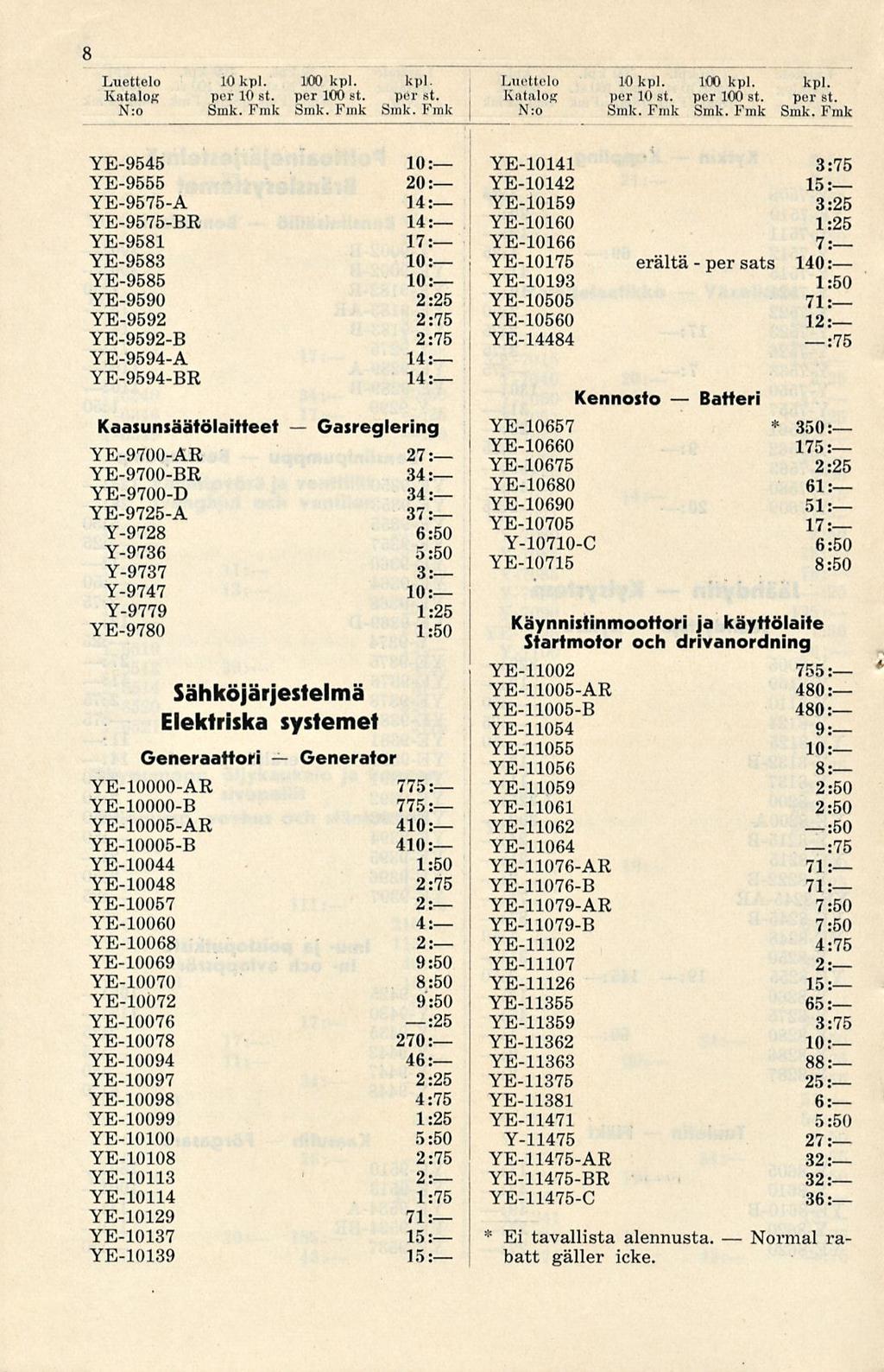 per Normal 8 Katalog per lo st. per 100 st. per st.