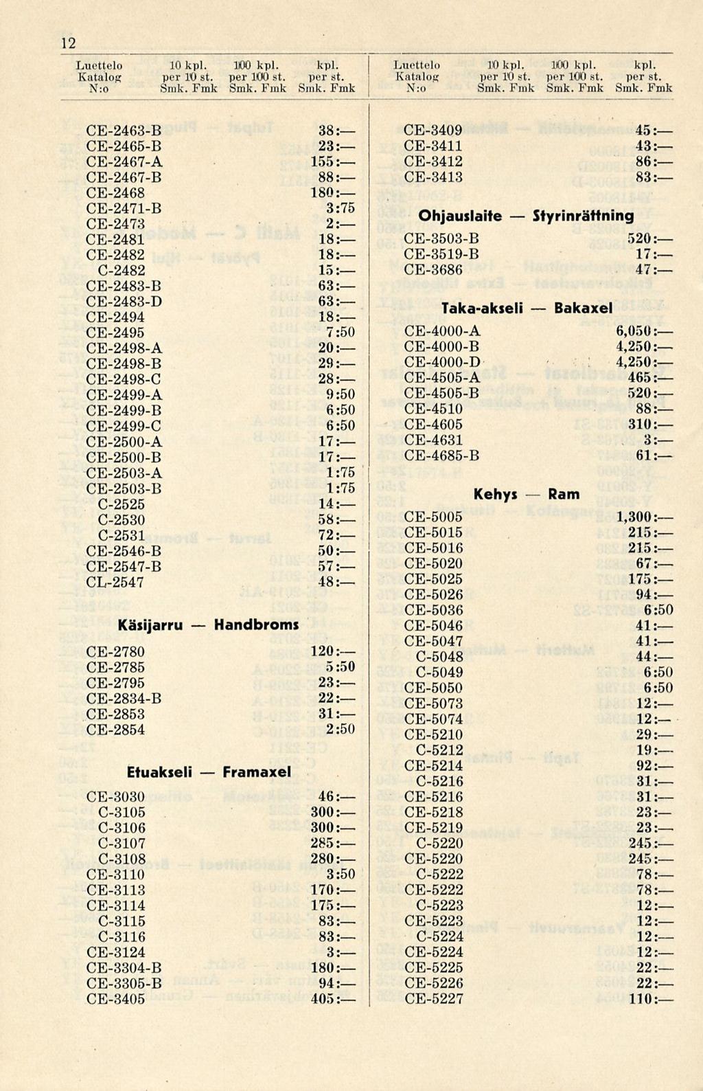 12 Katalog per lo st. per 100 st. per st.