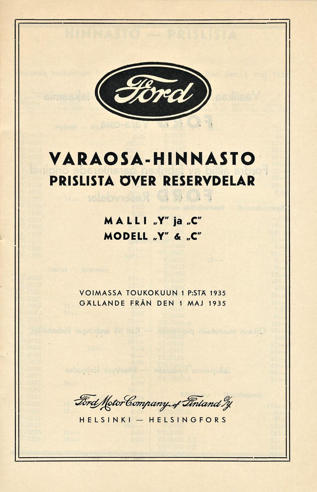 VARAOSA-HINNASTO PRISLISTA ÖVER RESERVDELAR MALLI V" ja C" MODELL V" & C"