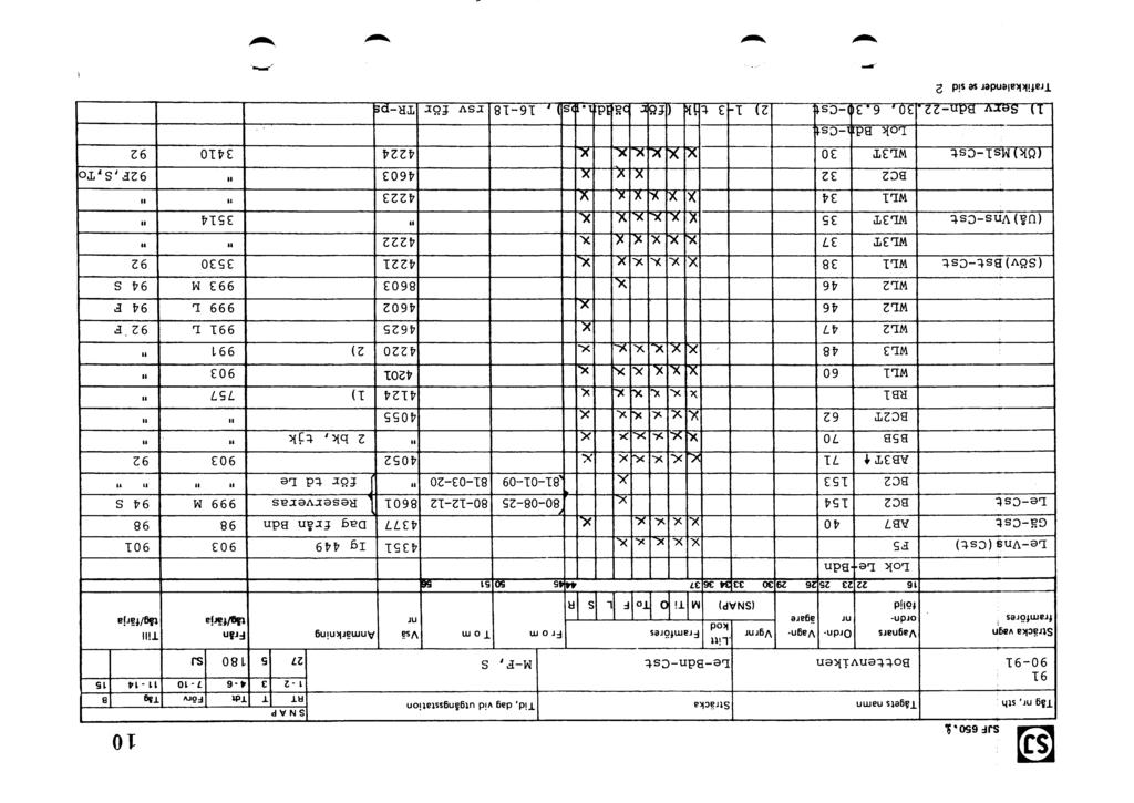53 SJF 650,1 10 Tåg, sth Tågets namn Tid, dag vid utgångsstation 91 90-91 Bottenviken Le-Bdn-Cst M-F, S 180 SJ 4-6 ' ordnföijd Vgr () M Ti O To F L S R Frän täg/färja 16 22 30 3334 36 Le Bdn