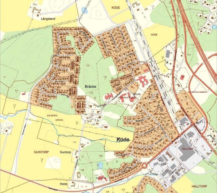 2 Beskrivning av planområdet och omgivningen Planområdet är beläget i Kode, cirka 1 mil nordväst om Kungälv centrum och innefattar Solberga-Bräcke 1:7 och 1:23, del av fastigheterna Solberga-Bräcke