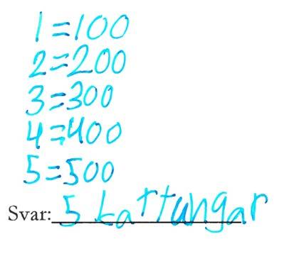 Uppgift 10 Exempel på elevlösning 13 godtagbar lösning och korrekt svar (2 p). Eleven resonerar om vad en katt väger och visar sitt resonemang med en multiplikation.