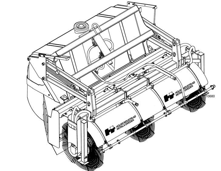 Allmänt Holms 300 är en frontmonterad upptagande sopmaskin för lastmaskiner, traktorer mm.