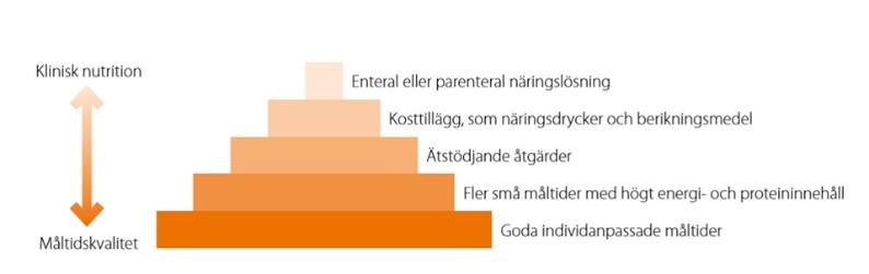 Måltiden är viktig och vid risk för undernäring skall näringstrappan användas för att säkerställa att den enskilde får i sig rätt mängd näring.