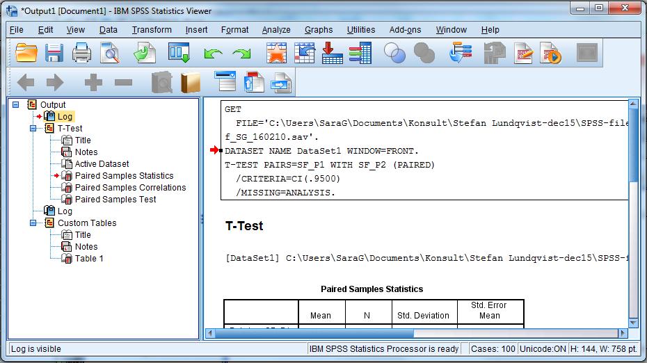 FÖNSTER I SPSS Data Editor Huvudfönstret i SPSS som kommer upp när man startar programmet. Här kan man se och hantera sina data.