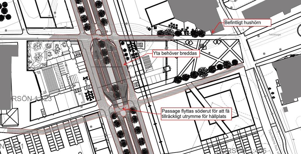 Bild 7. Förslag på justeringar som behöver göras för att klara utformning av busshållplats.