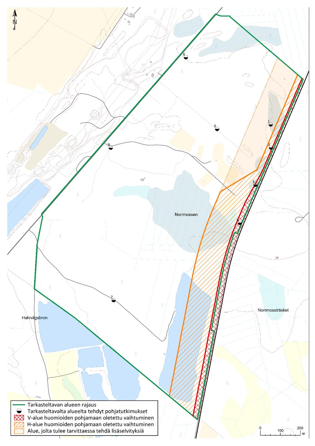 22 Figur 25. Vibrationszoner som fastställts utgående från vibrationskartläggningen. 4.2.4 Utredning om storolyckor Envineer Oy gjorde en utredning av storolyckor för detaljplaneringen av Kronporten i början av år 2022 (bilaga 9).