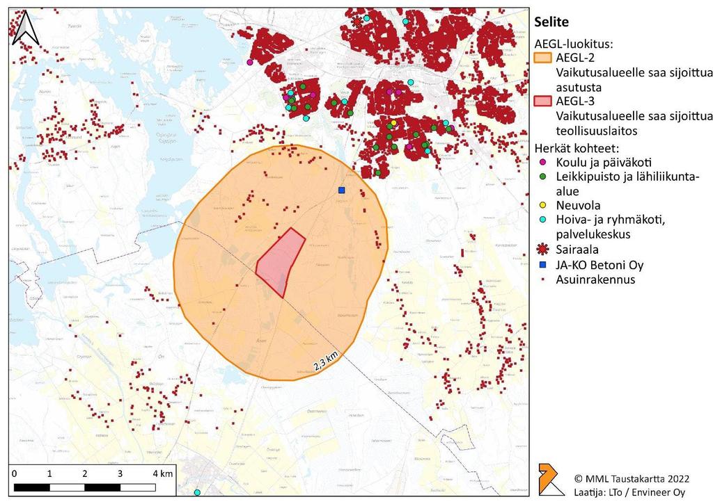 26 Figur 29. AEGL-zoner som anvisats på och utanför planeringsområdet. Enligt utredningen om storolyckor går det att placera verksamhet som kan orsaka risk för storolyckor på planområdet.