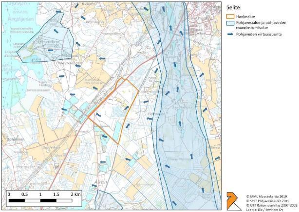 Patamäki grundvattenområde ligger som närmast cirka 600 m från gränsen av planeringsområdets norra del och det ligger på ett åsavsnitt, som går från Harrbådan i Karleby via Kronoby och Kaustby till