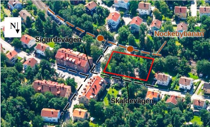 Sida 13 (41) Snedbild över området där de två olika byggnadsskalorna framgår med flerbostadshus intill stationsområdet och i övrigt villabebyggelse.