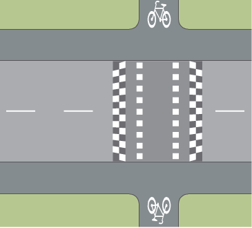 Övergångsställe och cykelöverfart Principen för att registrera eventuella trafiksäkerhetshöjande åtgärder vid övergångsställen och cykelöverfarter är densamma I exemplet ovan visas en cykelöverfart