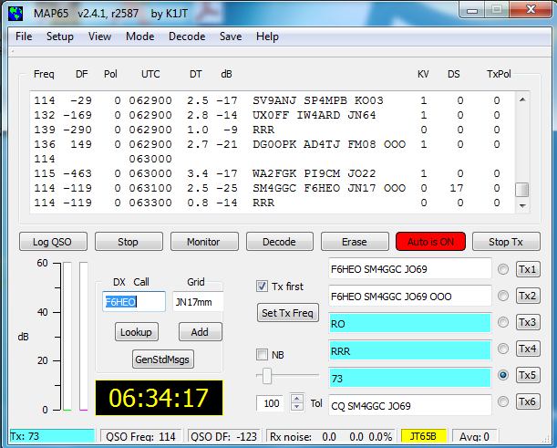 MAP65 *150 KHz bandbred Adaptiv polarisation* The following