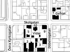 3 Bostadsbebyggelse i kv Vidar och Gefion, från tiden kring sekelskiftet 1900 Vidar 9, Döbelnsgatan/Skolgatan 80. C Sandström 1915.