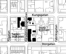 6 Bostadsbebyggelse i kv Stora Björnen och Sadelmakaren, tidigt 1900-tal Sadelmakaren 3, gatuhuset mot Häradshövdingegatan. Troligen C Sandström 1912.