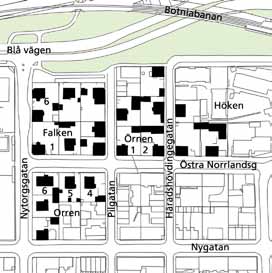 8 Egnahemsbebyggelse i kv Falken, Orren, Örnen och Höken, 1920- och 1930-tal Falken 2. C A Sandström 1920. Orren 4, Pilgatan 23. Erik Eriksson 1921. Ursprungliga fönster var tätspröjsade.