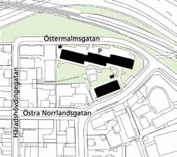 19 Bostadsområde i kv Höken, 1960-tal Sammanbyggda lätt förskjutna lamellhus med framskjutande väggpartier och tidstypiskt indelad