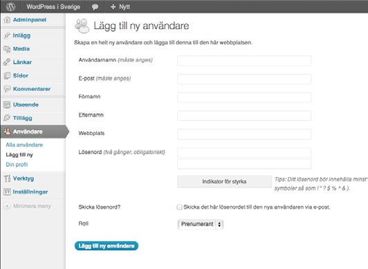 Skapa fler användare Du skapar lätt fler användare genom att klicka på Lägg till ny under Användare i vänstermenyn.