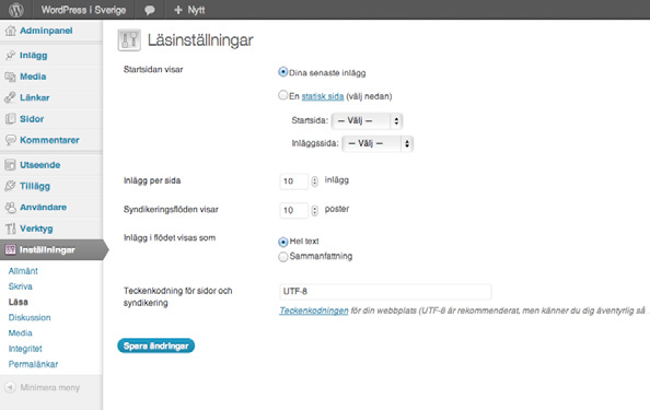 3.5 Läsinställningar Jämfört med skrivinställningarna är läsinställningarna inte direkt omfattande. Klicka på Läsa under Inställningar i vänstermenyn för att hitta till dem.