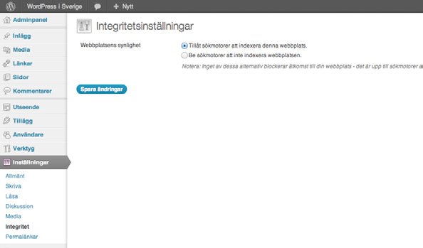 3.8 Integritetsinställningar Den minsta inställningssidan heter kort och gott Integritetsinställningar och återfinns under Inställningar i vänstermenyn.