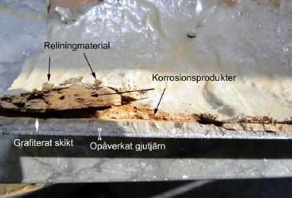 På flera ställen i det här rörprovet var borttagningen bristfällig vilket försvårade för materialet att vidhäfta.