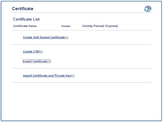 Digitalt certifikat för Signerad PDF Så här installerar du certifikatet på maskinen 4 När du får ett certifikat från en CA installerar du det på skrivarservern genom att följa stegen nedan.