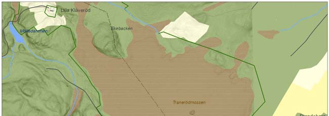 Fig. 3. Höjehallsområdet med Vargadalen. Från Nyberg (1984). Vägbeskrivning: Följ vägen mellan Ljungbyhed och Stenestad (vägnr 1823). Efter 6.