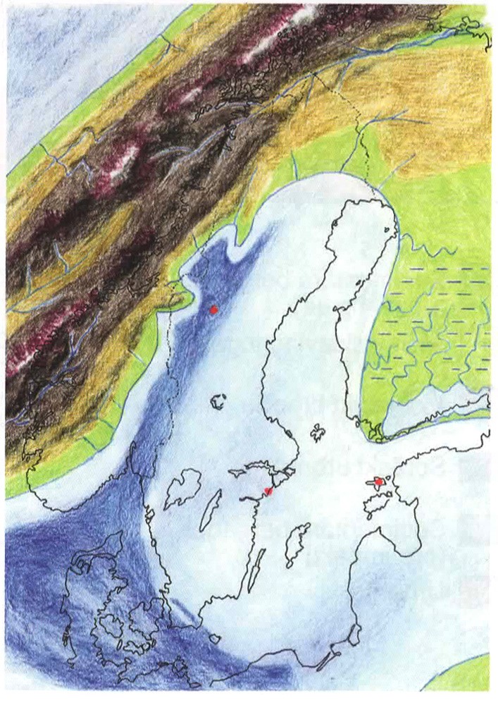 Kaledoniderna eroderas ner mycket kraftigt och vittringsmaterialet sedimenterar förmodligen på sin väg mot havet.