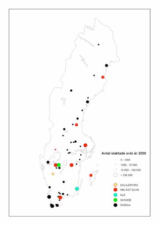 Figur 21 Antal slakterianläggningar för grisar 2000 resp. 2009 Källa: Jordbruksverket Som framgår av figur 21 har antalet anläggningar med grisslakt minskat under perioden.