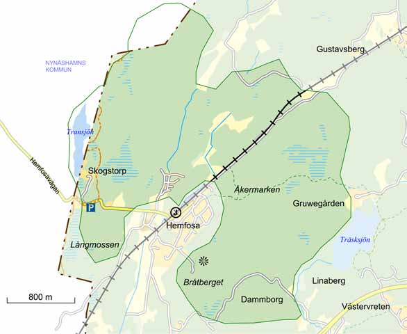 11. Hemfosa okända skogar med sårbara arter Området runt sjöarna Träsksjön, Transjön och Vädersjön i hjärtat av Södertörn bjuder på kuperade och vilda skogsmarker, trots att här avverkats en hel del.