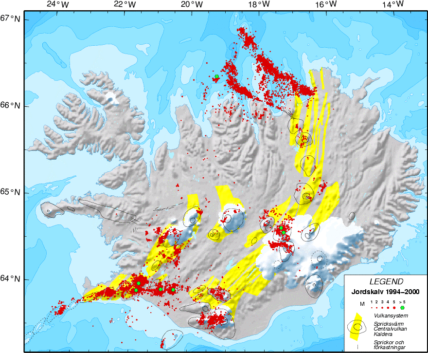 Från Grönland till Island finns en betydlig uppgrundning, i form av Grönland-Islandshöjden, och åt öster Island-Färö höjden (Fig. 14).