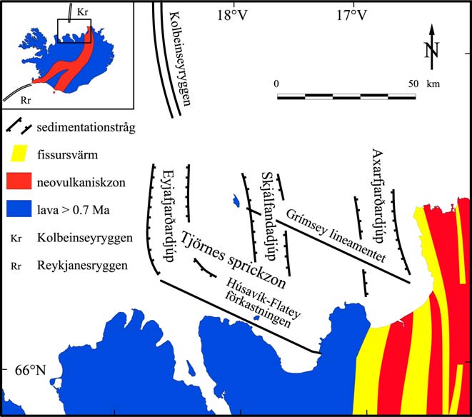 Tjörnes-sprickzonen är en 120 km lång och 80 km bred dextral transformförkastning med betydande seismisk aktivitet, framförallt i två lineament.