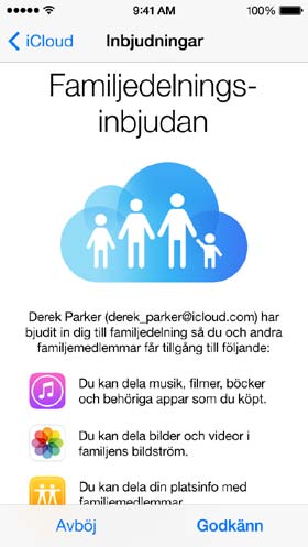 Ställ in Familjedelning. Öppna Inställningar > icloud > Ställ in familjedelning. Följ anvisningarna på skärmen om hur du ställer in Familjedelning som familjesamordnare.