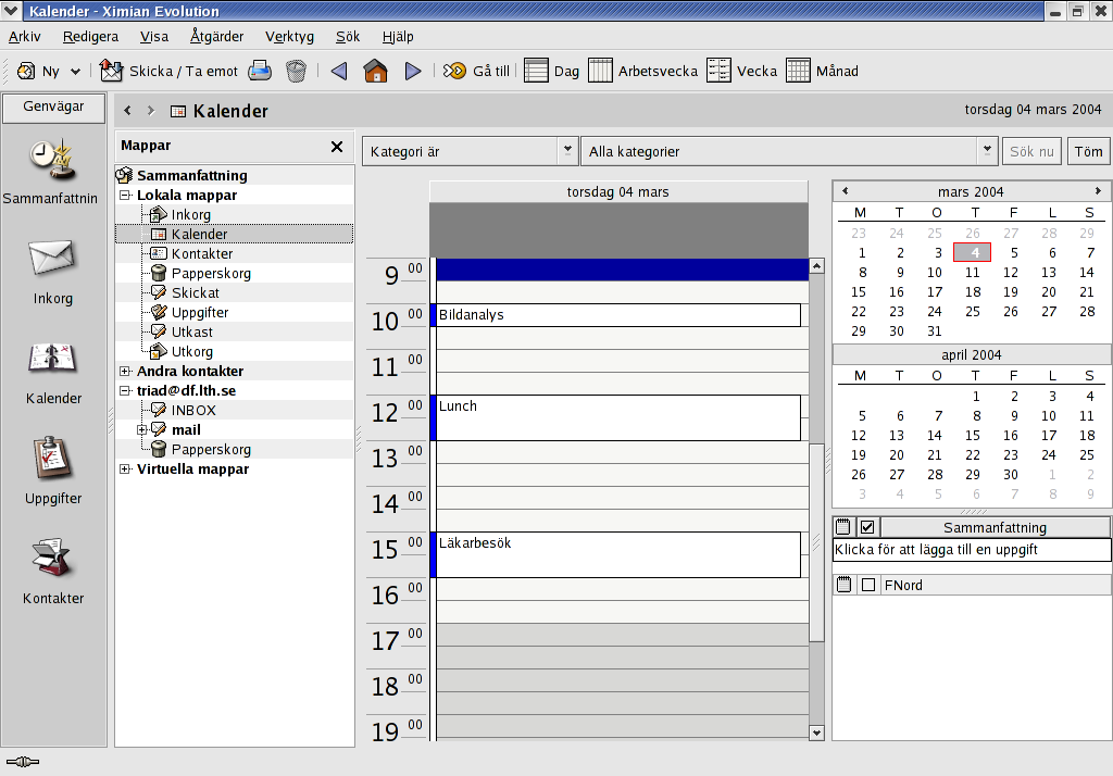 Kapitel 11 Tillämpningsprogram Figur 11.2: Novell Evolution är ett personligt informationsprogram (PIMprogram) som ingår i GNOME Office.