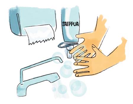 Händerna Livsmedel hanteras med rena redskap. Om det är nödvändigt att röra vid något livsmedel med bara händer, ska händerna vara rena.