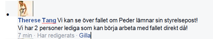 Styrelsen svar på Therese Tangs överklagande av att medlemskap ej beviljats.