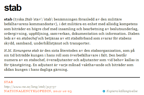 vad är det? När olyckor och kriser ska hanteras ökar belastningen på de inblandade organisationerna och det behövs ofta någon form av stöd. Ett sådant stöd kan utgöras av en stab.