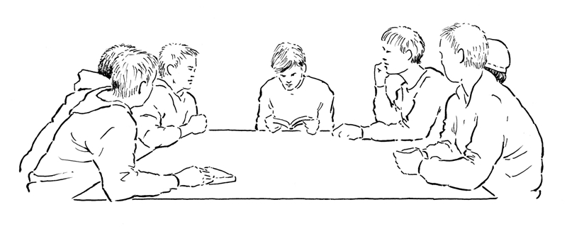 Uno: [Det står inte så mycket mer om hon. 20. Krister: [För det skulle varit roligt å veta. 21. Henrik: [>>ut genom dörren å- 22. Niklas: [Hon gick ( ). 23.