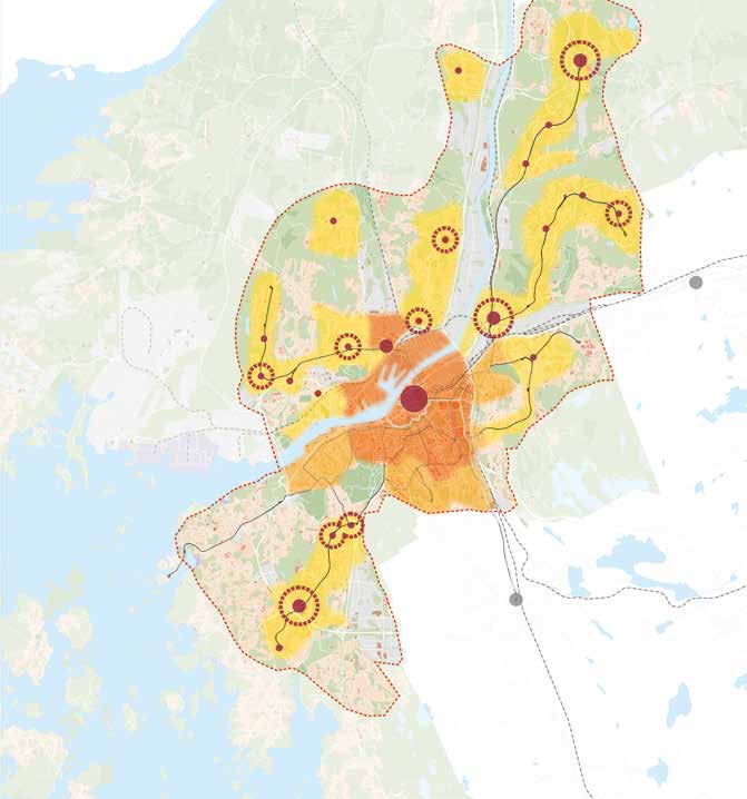 Gräns för Mellanstaden Innerstaden inklusive Älvstaden En utvidgad innerstad I översiktsplanen utpekade strategiska knutpunkter utanför en utvidgad innerstad Områden för kraftsamling i strategi för