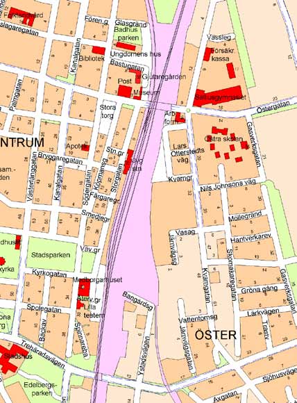 9. Järnvägsstationen 10. Medborgarhuset 11. Rådhuset 12. Eslövs kyrka 13. Stenberget 14.