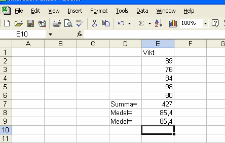 Även denna gång blev medelvärdet 85.4. 3.1.2 Standardavvikelser Låt oss nu även beräkna standardavvikelsen.